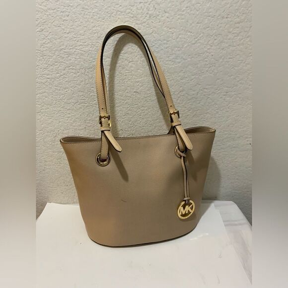 Michael Kors Leather Bag Jet Set Tote Handbag Shoulder Purse Tan - Picture 1 of 15